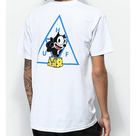 T-Shirt HUF Triangle Felix le Chat White