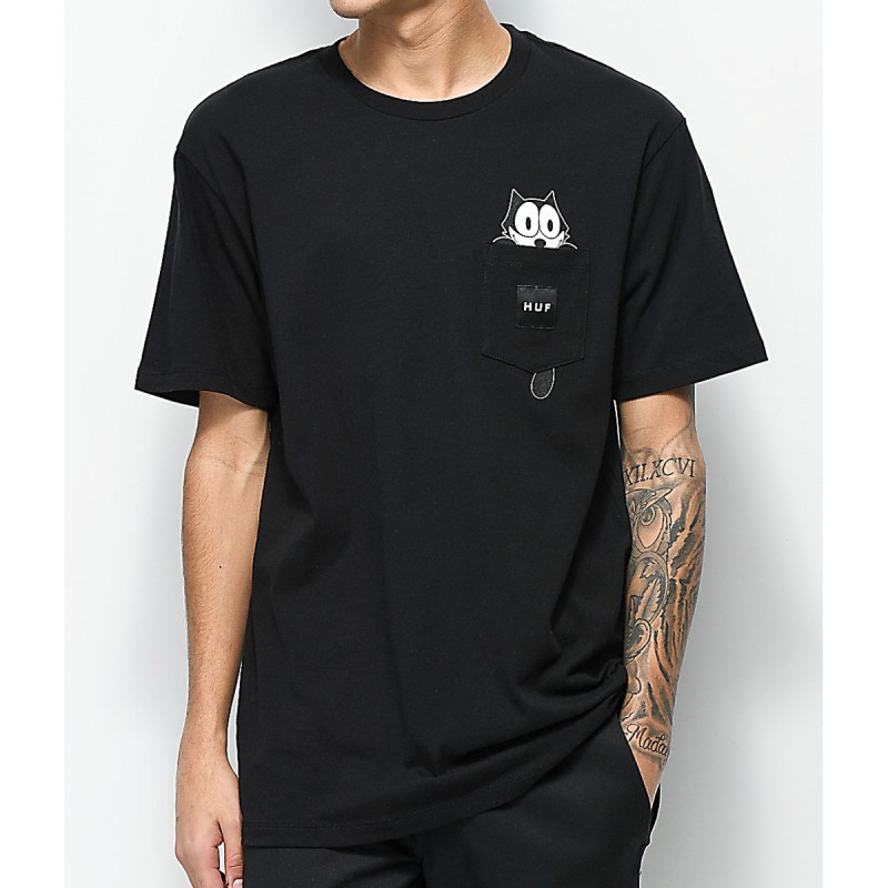 T-Shirt HUF Pocket Felix le Chat Black