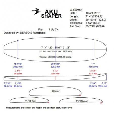 Planche surf Blackwings 7'4 Fish 7UP Cristal Clear