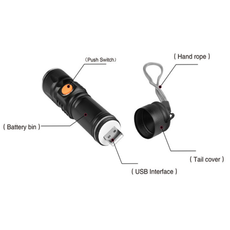 Lampe led USB de poche IP65 avec pochette étanche IPX8