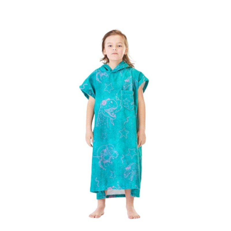 Enfant portant le Poncho After Kids Dino